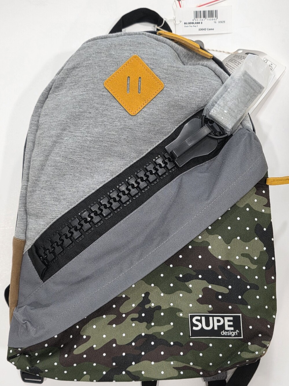 SUPE Design Slash Day Backpack Gray Camo Laptop School Travel NWT